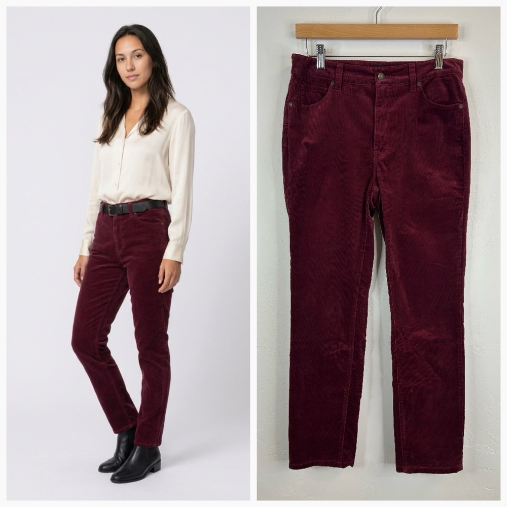 Corduroy Straight Leg Pants Size 6 Petite Talbots Boho Retro Burgundy Academia